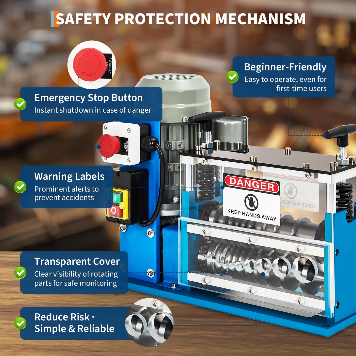 Wire Stripper Machine, 0.06" - 1.5" Automatic Wire Stripper，75 Feet/Minute, 370w 11 Channels 10 Blades with Manual Hand Cranked Industrial for Recycling Copper