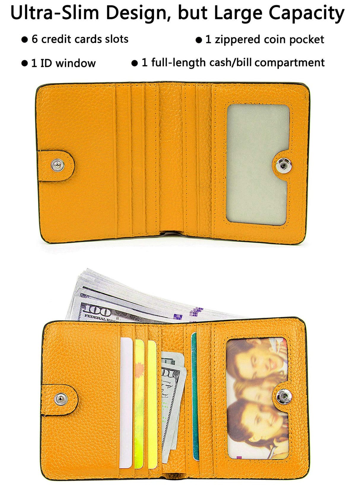 AINIMOER Small Leather Wallet for Women, Ladies Credit Card Holder RFID Blocking Women's Mini Bifold Pocket Purse, Yellow