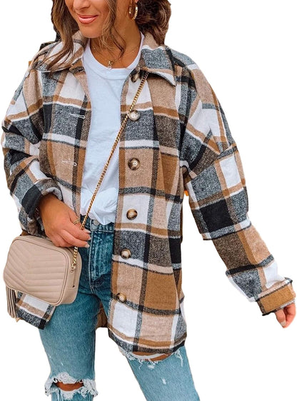 AUTOMET Womens Fall Outfits Fashion Clothes Shackets Flannel Plaid Button Down Long Sleeve Shirts Jackets