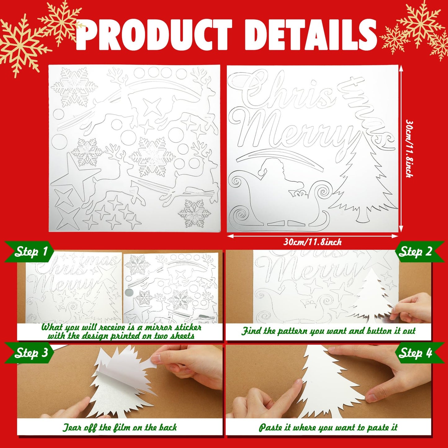 Christmas Mirror Decals Stickers Merry Christmas Santa Claus Reindeer Snowflakes Window Mirror Clings Xmas Acrylic Wall Art Decals Decor for DIY Holiday Winter Party Home Window Decor