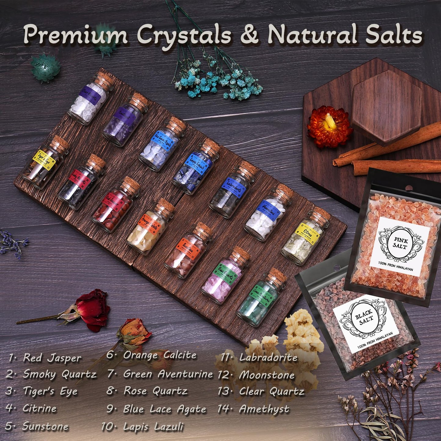 Cikuco Witchcraft Supplies Kit for Witch Spells,63PCS Witch Stuff,Wiccan Supplies and Tools,Including Herbs for Witchcraft,Crystals and Healing Stones,Spell Candles,Wiccan Starter Kit