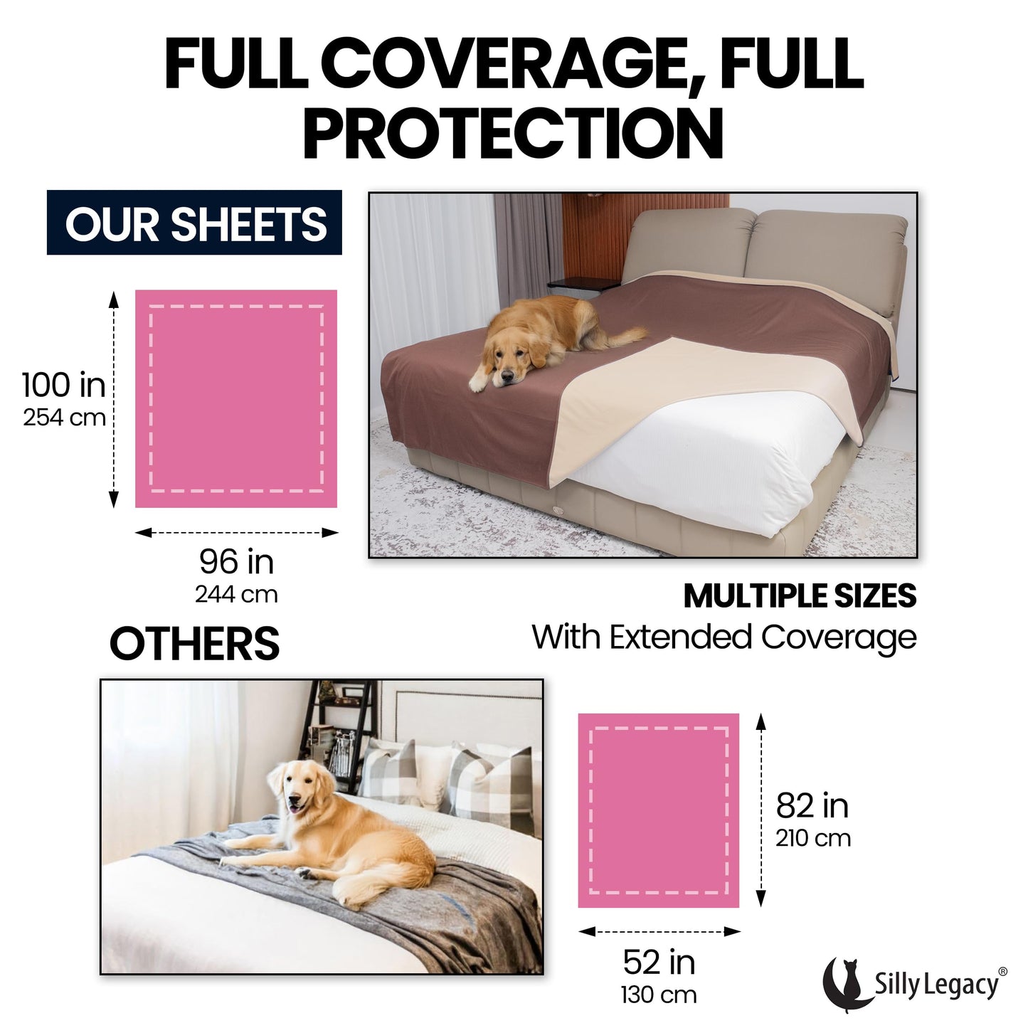 SILLY LEGACY Thin Reversible Waterproof Protective Cover or Liner for Bed or Couch (Queen Size, 96 x 82 inch), for Dogs and Cats, Babies; Incontinence, Dirt, Drool
