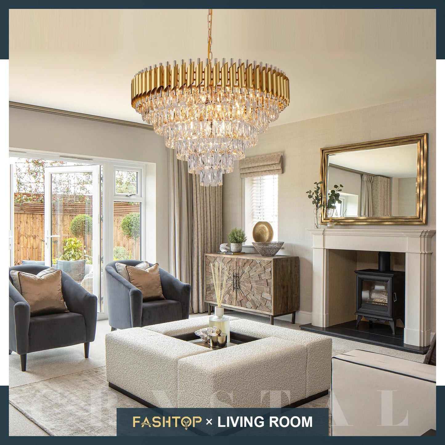 Fashtop K9 6-Tiers Modern Gold Crystal Chandelier 30'' Contemporary Crystal Pendant Chandeliers Light Fixture 16 Lights for Living Room Dining Room Bedroom Entryway Foyer High Ceiling，E12 Base ﻿ ﻿