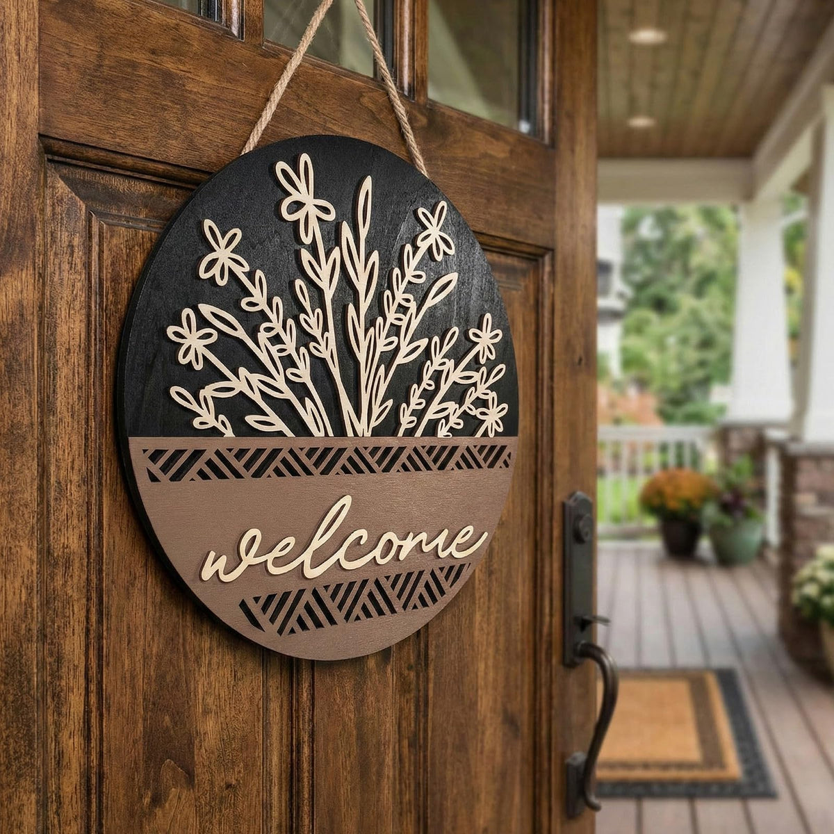 pechpell 3D Welcome Sign for Front Door, Rustic Wood Wall Hanging Decor