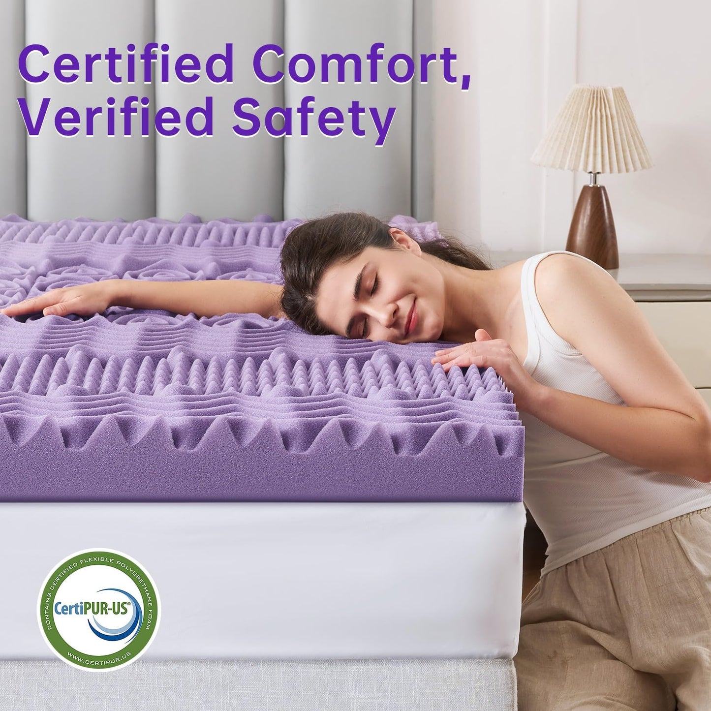 MUXHOMO 3 Inch 7-Zone Queen Mattress Topper, Egg Crate Memory Foam Mattress Topper Queen Size for Back Pain, Lavender Cooling Gel Infused Bed Pad, CertiPUR-US and Oeko-TEX Certification (60"×80")