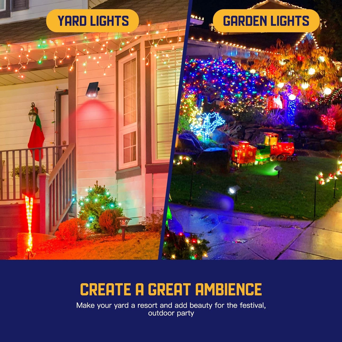 Kyosho Color Changing Solar Outdoor Lights, 9 Lighting Modes Halloween Christmas Lights, Waterproof RGBW Multicolor Solar Spotlight for Tree Pool Garden, 4 Pack