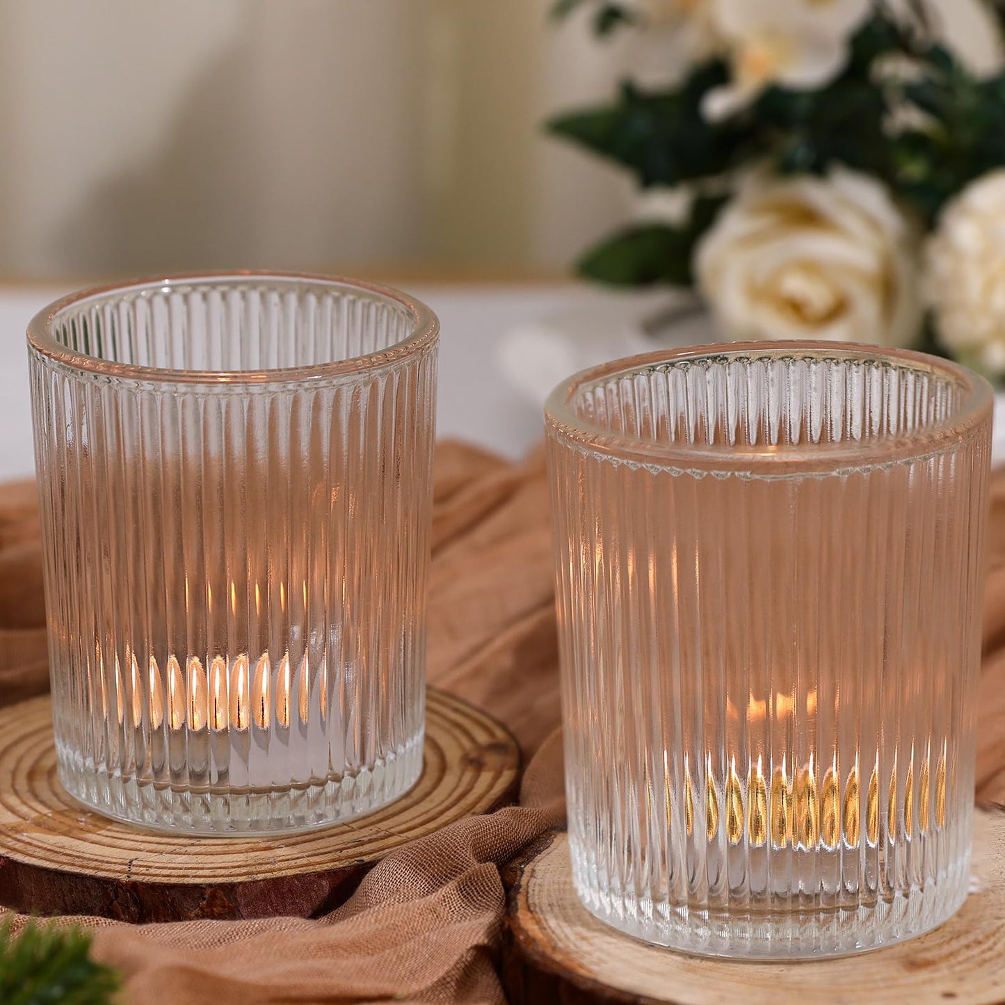 6 Pack Large Votive Candle Holders, 2.8x3.3in Clear Glass DIY Wax Filling Romance Tealight Candle Holders Wedding Decor, Tea Lights Candles Holder for Table Centerpieces (6)