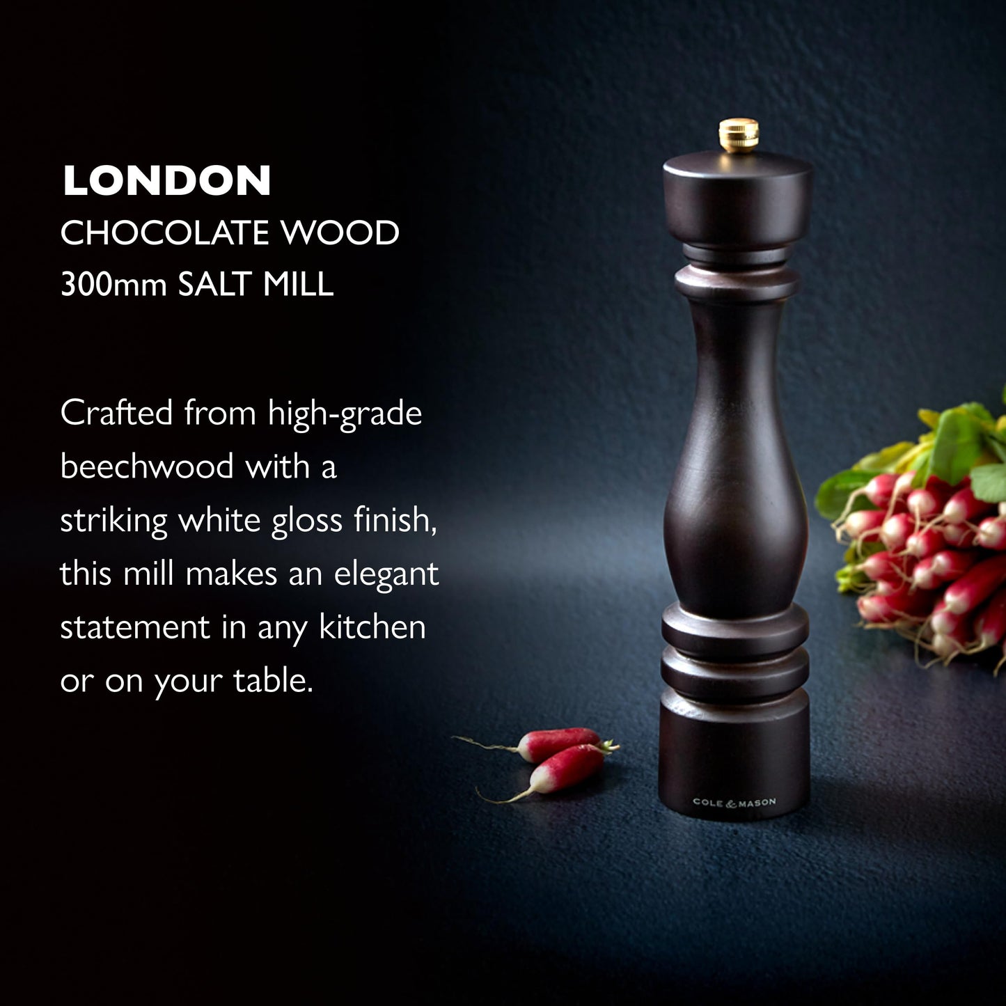 Cole & Mason London Refillable Spice Mill - Kitchen & Home Accessory - Table Salt Grinder - Salt Mill with Ceramic Mechanism - 11", Chocolate Wood
