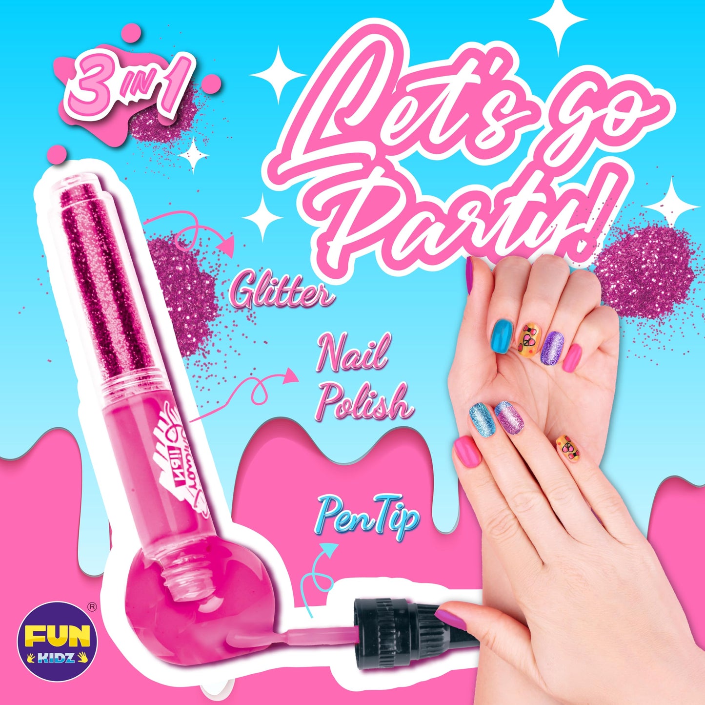 Nail Polish Pens Kit for Girls Ages 7-12, FunKidz Nail Pen Combo Kit Teen Gift Peelable Nail Art Studio Set with Cool Girly Decoration Stuff Pearl Beads, Glitter, Nail Stickers, Nail File, Gems