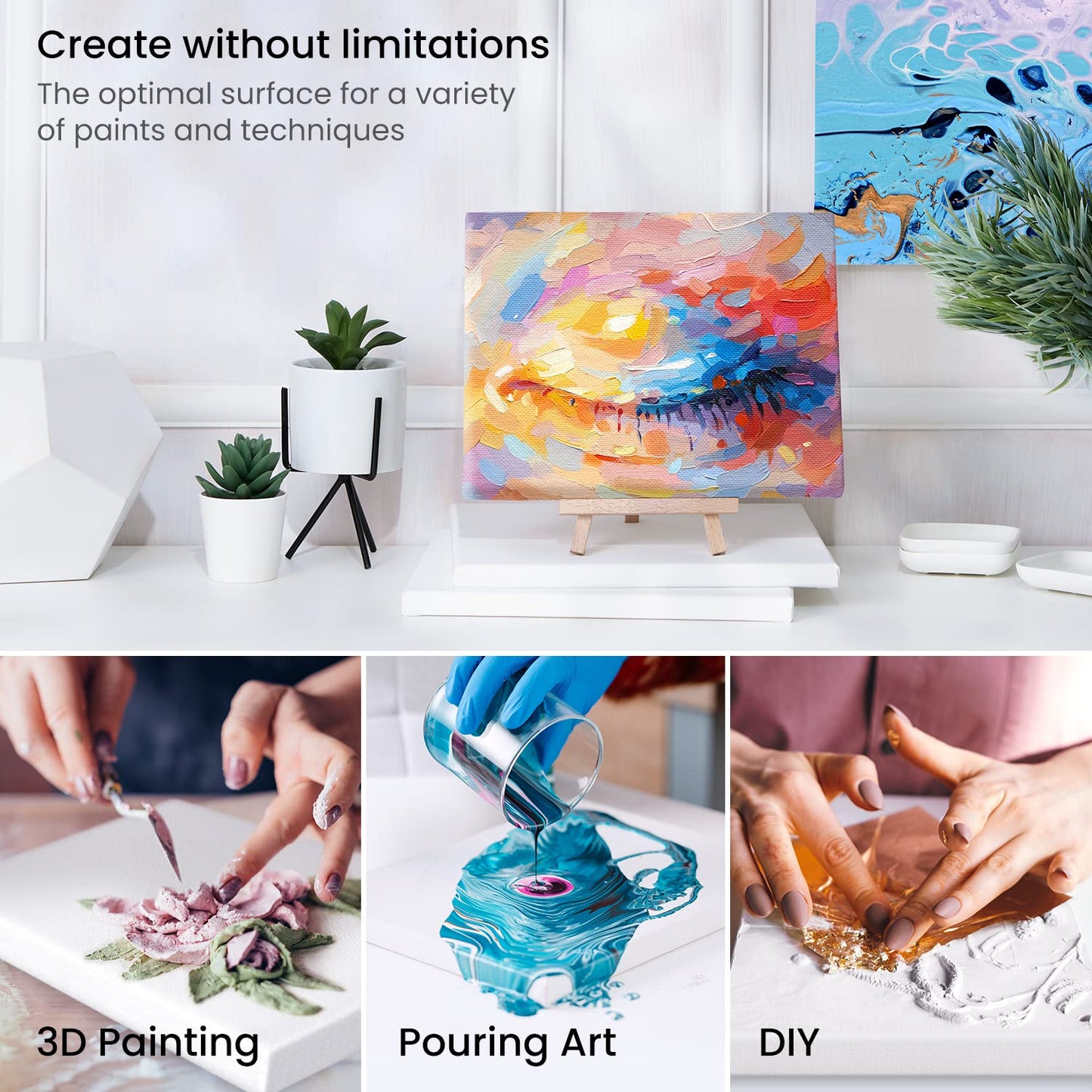 Arteza Stretched Canvas, Pack of 12, 5 x 7 Inches, Blank White Canvases, 100% Cotton, 8 oz Gesso-Primed, Art Supplies for Acrylic Pouring and Oil Painting