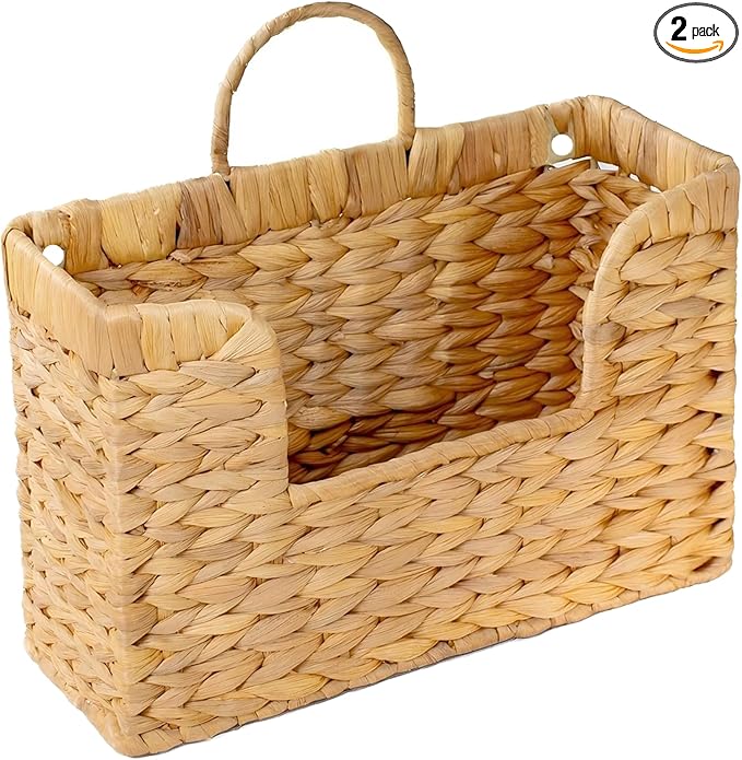 Set of 2 Magazine Holder Wall Basket Water Hyacinth Woven Mail Organizer