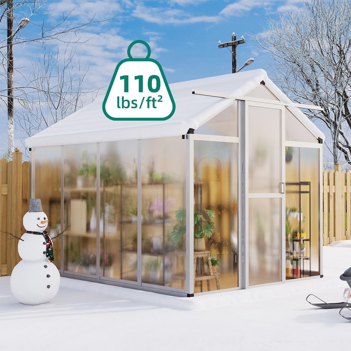 Greenhouse, Aluminum Frame & Polycarbonate Panel Greenhouse for Outdoors, Green House with Adjustable Roof Vent & Lockable Door, Durable Walk-in Green Houses for Backyard, Patio, Lawn