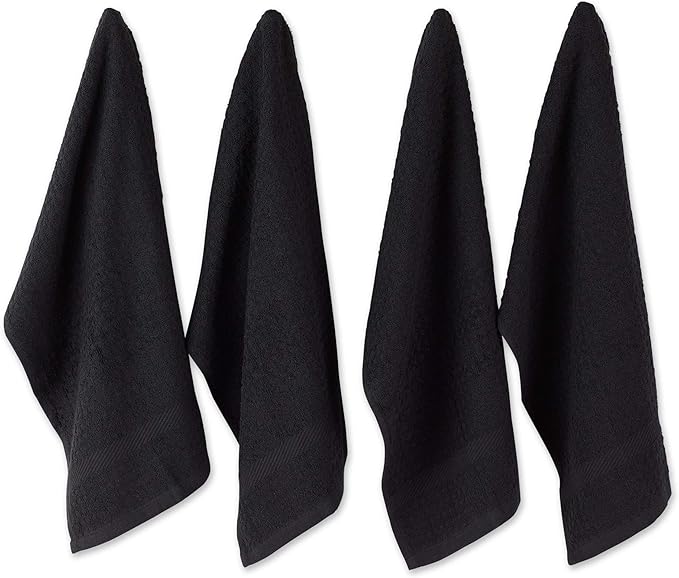 DII Basic Terry Collection Waffle Dishtowel Set, Solid Black, 4 Piece