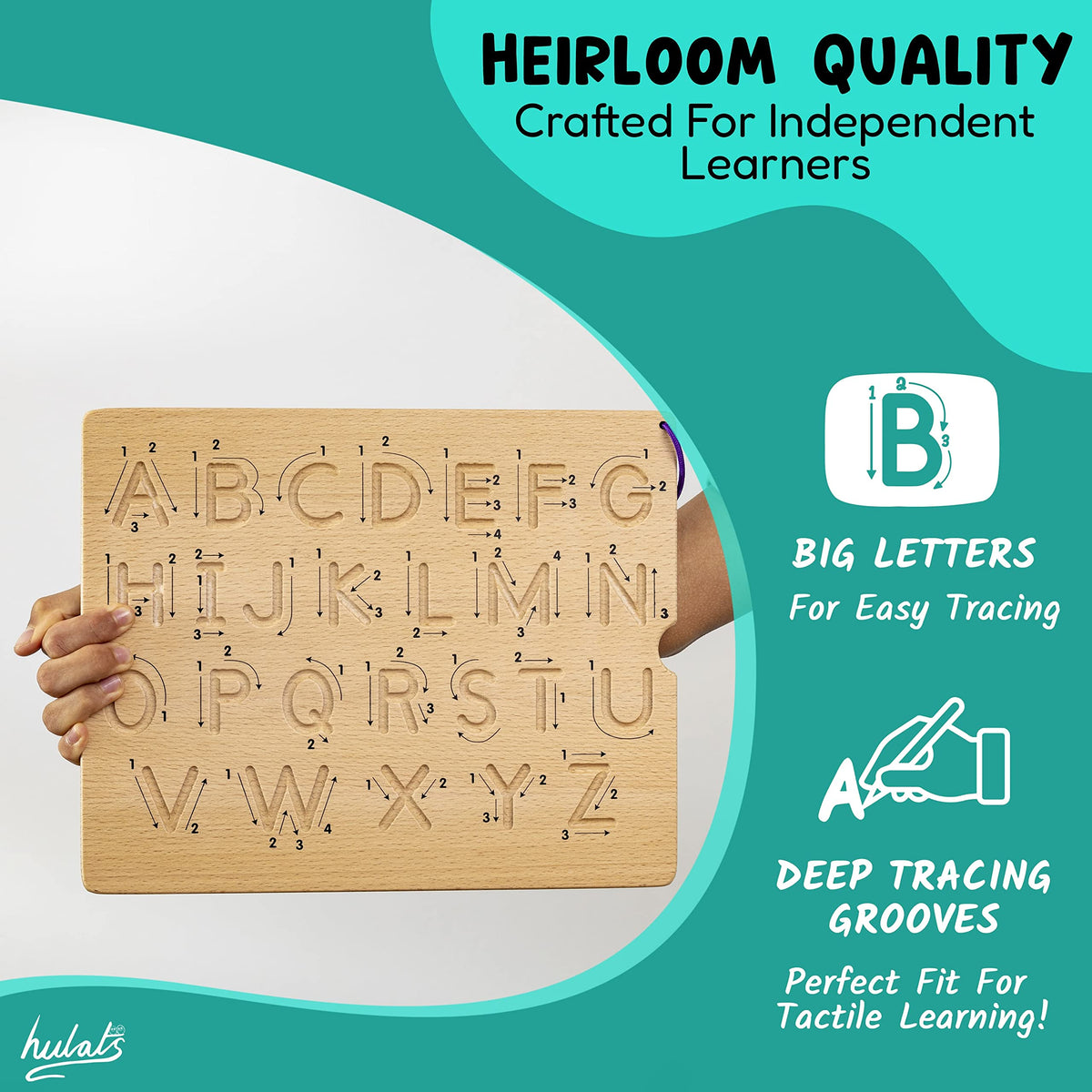Hulats Learn to Write - Number & Letter Tracing Boards with Direction Arrows - Montessori Wooden Alphabet & Numbers Board Set, Ages 3-5 - Deep Grooved Handwriting Practice, Screen-Free