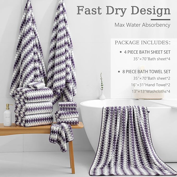 4 Piece Extra Large Bath Towel Set Oversized Bath Sheet 35"x70" Bathroom Towel