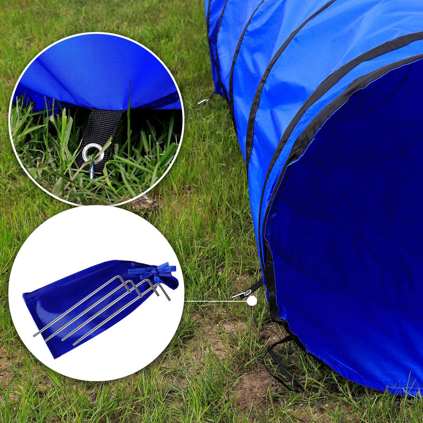lionto Outdoor Tunnel Robust for Large and Small Dogs, 200 x 40 cm, Foldable Play Tunnel for Children with Pegs Made of Tear-Resistant Material, Stable Agility Tunnel with Practical Carry Bag, Blue