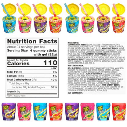 Juicy Drop Gummy Dip 'N Stix Assorted Halloween Candy Variety Pack, Sweet Gummy Sticks W/ Sour Dipping Gel, 8Ct, Sour Candy Pack for Party Favors, Trick or Treat, Halloween Bowls, Kids Gifts