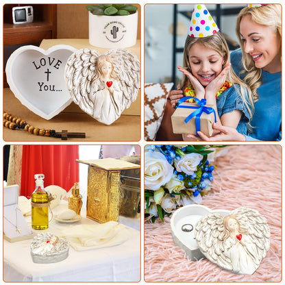 Wesiti Guardian Angel Figurine Gift for Women First Communion Angel Religious Keepsake Box Hand-Painted Resin Rosary Case Catholic Prayer Box Baptism Confirmation Spiritual Easter Decor(Love You)
