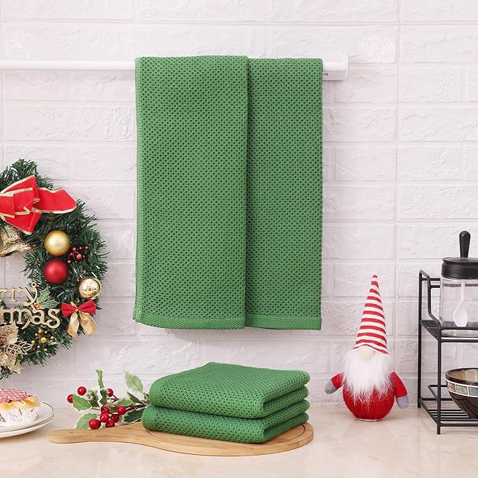 Kitinjoy 100% Cotton Waffle Weave Kitchen Hand Towels