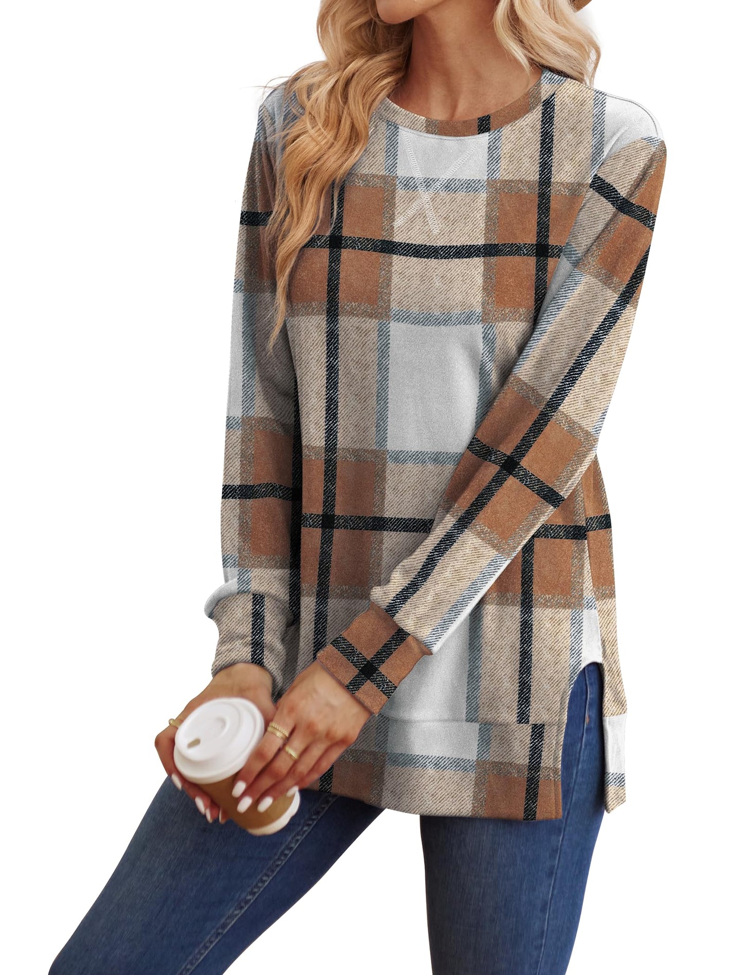 Saloogoe Early Fall fashion Sweaters for Women Cowboy Chic Long Sleeve Shirts Halloween Sweatshirt Fashion Clothing M