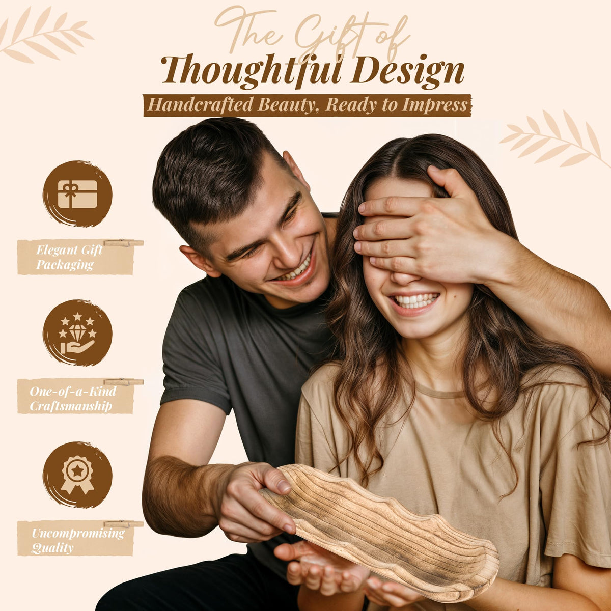 Kondito Wavy Edge Wooden Dough Bowl for Decor 16" L Lightweight Paulownia Wood Hand Carved Decorative Wooden Farmhouse Fruit Bowl Handmade, Home Decoration Centerpiece, Table Display Bowl