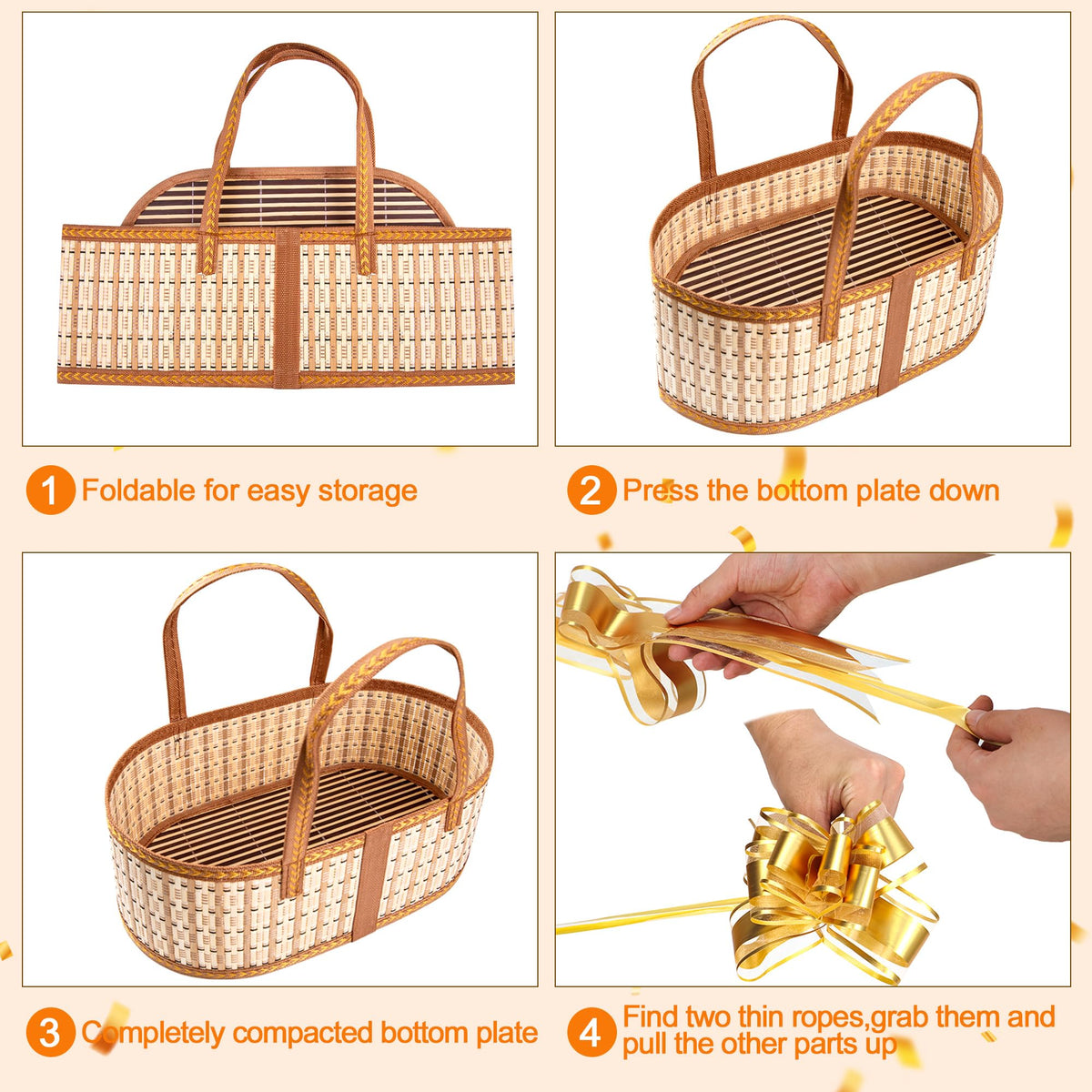 Orchidleaf 3 Set Baskets for Gifts Empty, Gift Empty Bamboo Basket Large, Foldable Woven Gift Basket with Handle for Baby Baptisms, Mother's Day, Christmas, Housewarming