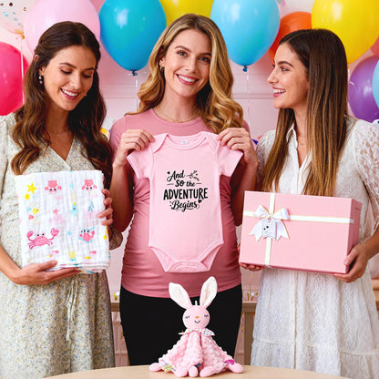 Baby Gift Basket for Newborn Girls & Boys, Baby Shower Gift Set for Girl, Newborn Baby Girl Essentials, Welcome Home, Gender Reveal Gifts for New Parents, Pink Gift Box