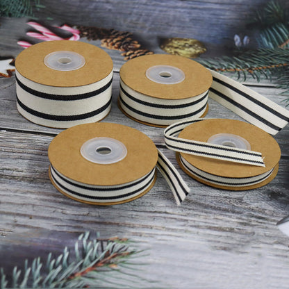 YERELO 10Yard x 4Roll Set Cotton Stripe Ribbon Black and White Stripe Ribbons for Christmas Tree Crafts,Wedding Wreath,Gift Wrapping,Decoration and DIY Handmade Hair Bows