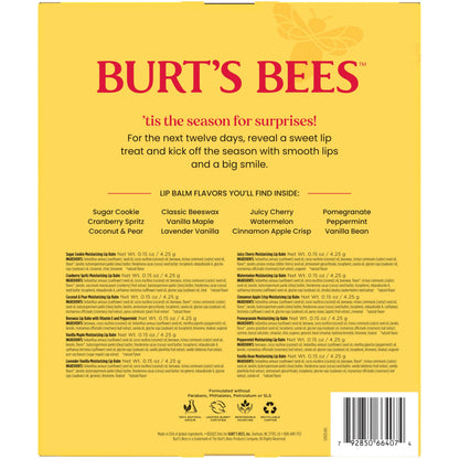 Burt's Bees 12 Days of Joy Lip Balm Advent Calendar Gift Set, Flavored Lip Balm Pack Great for Office Holiday Gifts, Tint-Free, Natural Origin Lip Care, 12 Tubes, 0.15 oz.