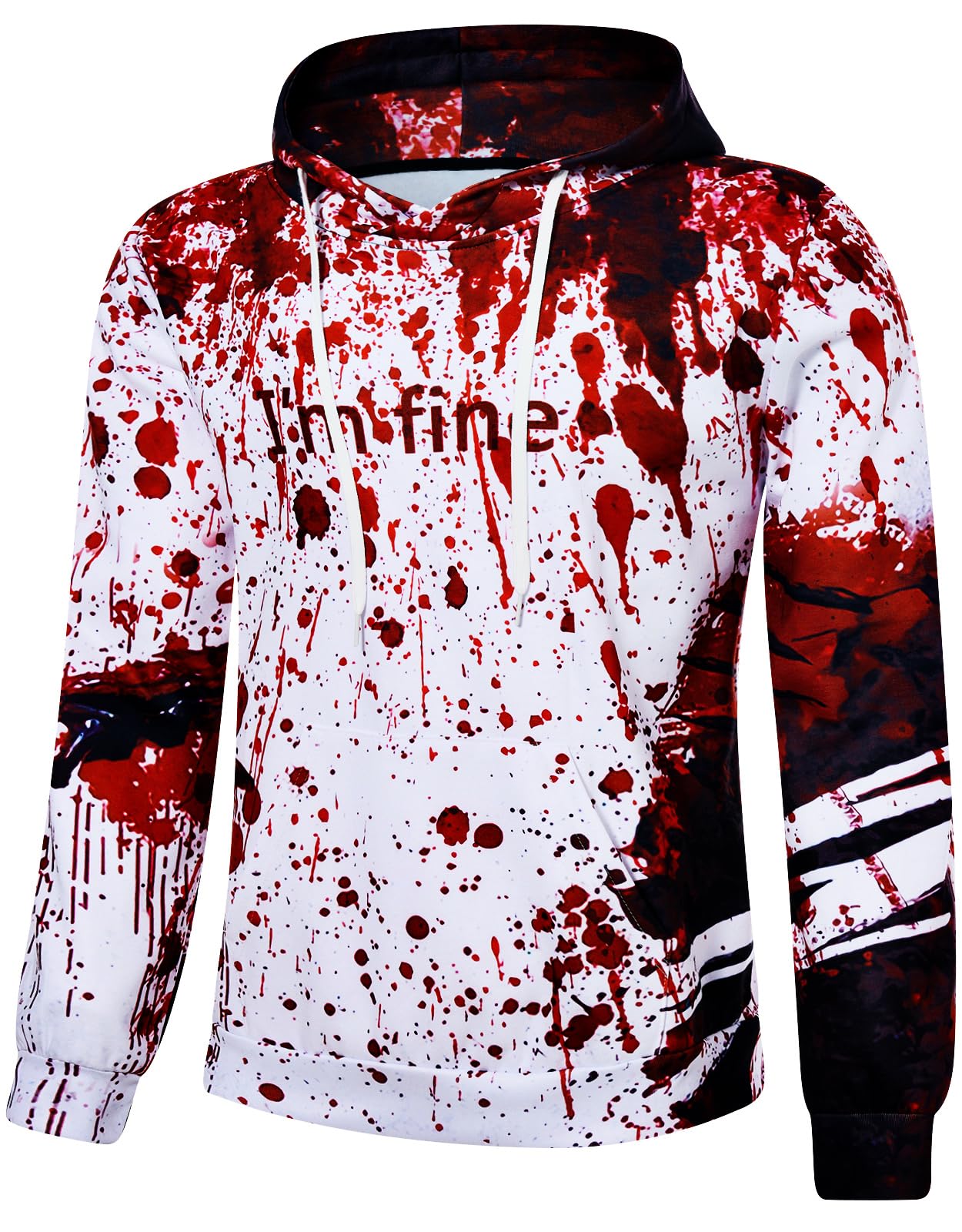 RAISEVERN Hoodies for Men Halloween I'm Fine Fleece Graphics Sweatshirts Pullover Blood Stains Novelty Hoody Cool Funny Hooded with Pocket