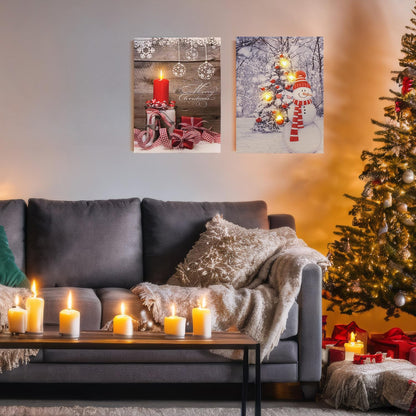 NIKKY HOME LED Christmas Picture Christmas Tree Picture Lighted Winter Pictures Wall Decor With Snowman Christmas Wall Art Winter Scene Decor 12" X 16"