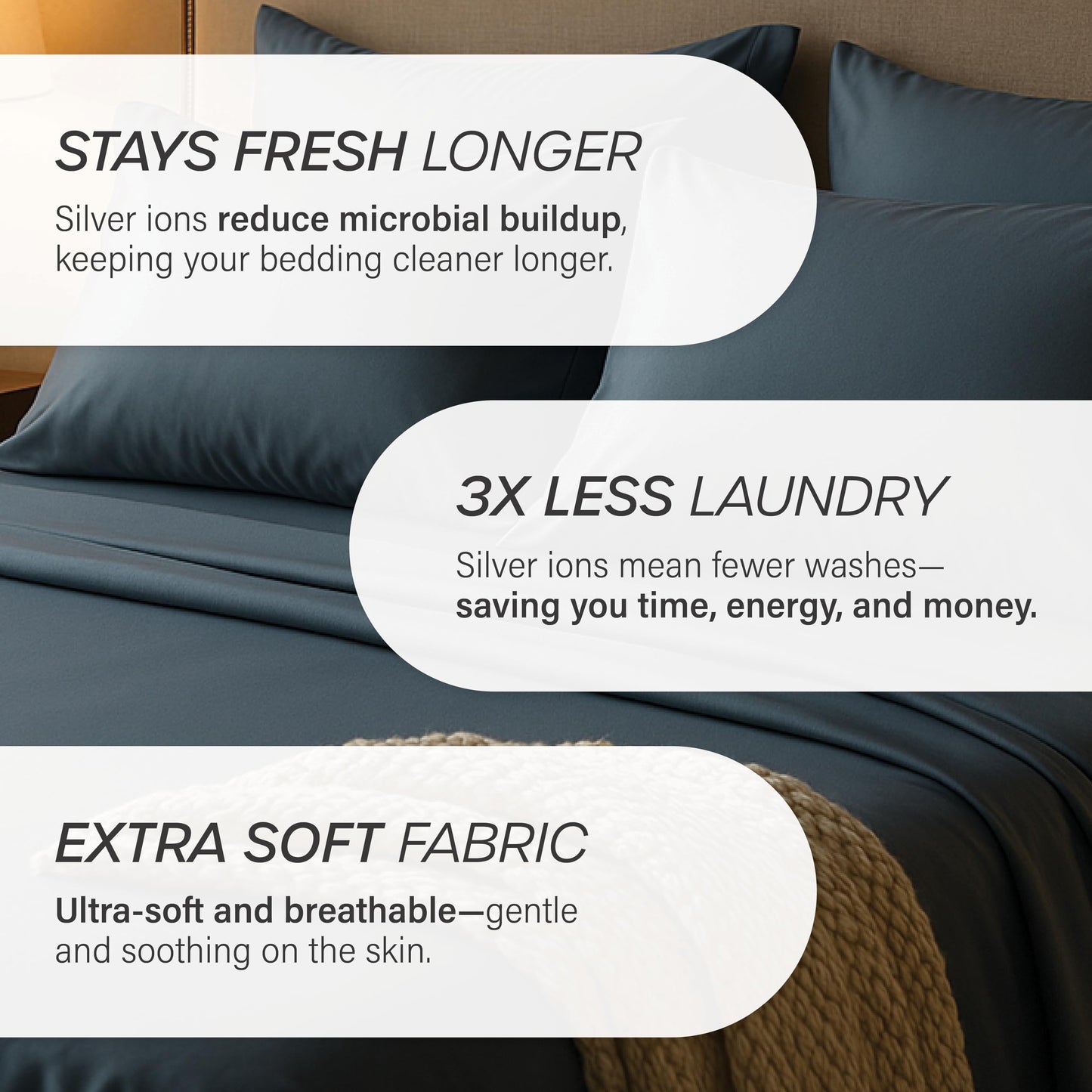 HARMONIC SILVER Eucalyptus Collection Split King Size Sheet w/Silver Ions | 100% Tencel | Ultra Soft | Cooling for Hot Sleepers | 18" Deep Pocket [Charcoal]