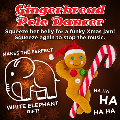Tekky Naughty Dirty Signing Gingerbread Pole Dancer Tree Ornament, White Elephant, Tan