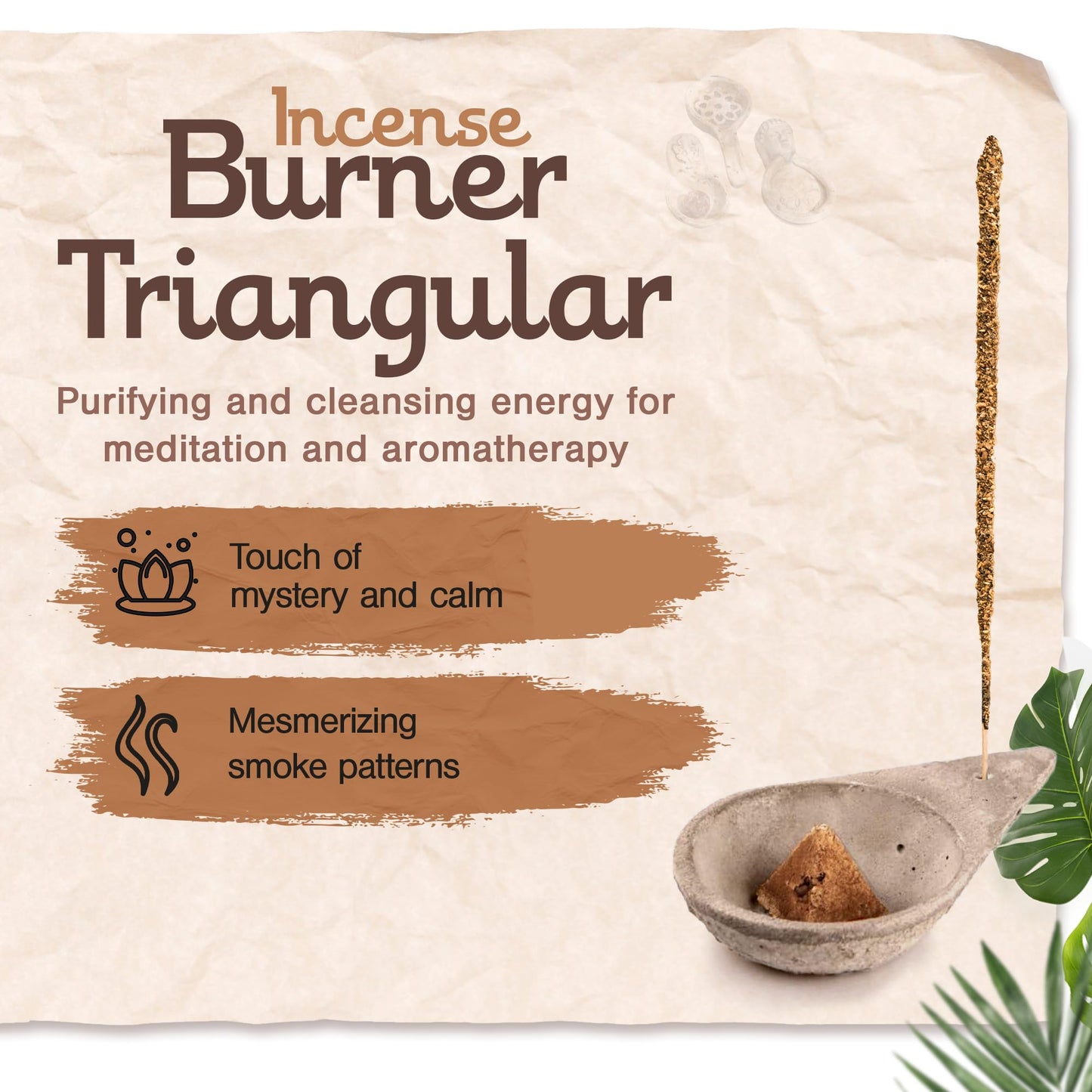 Sagrada Madre Incense Burner, Triangular Sahumador - Hand-Carved Cement Incense Holder, Ash Catcher for Sticks, Cones, Bombs & Smudges - 1 Piece, Perfect for Smudging, Yoga, and Meditation Accessories