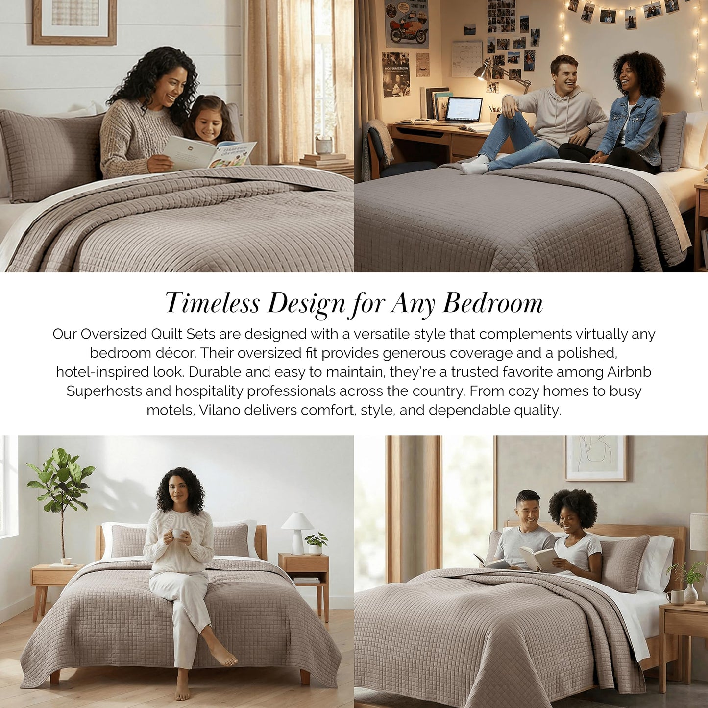 Southshore Fine Living, Inc. Oversized Quilt, King Size Bedding Set, Soft Microfiber, Easy Care Stain and Pet Hair Resistant Bedding, California/King Size Quilt Bedspread Set w/2 Shams, Dark Taupe