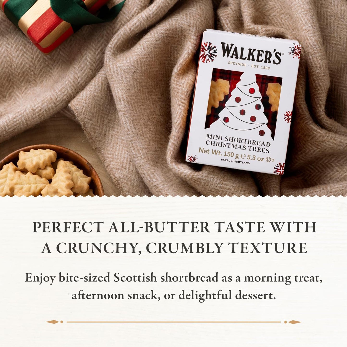 Walker's Shortbread Christmas Tree Shaped Mini Holiday Cookies, Pure Butter Shortbread Cookies, 5.3 Oz Box