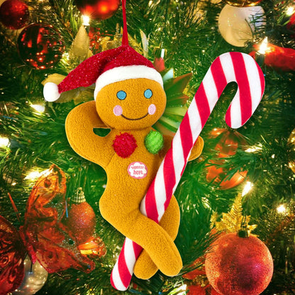 Tekky Naughty Dirty Signing Gingerbread Pole Dancer Tree Ornament, White Elephant, Tan