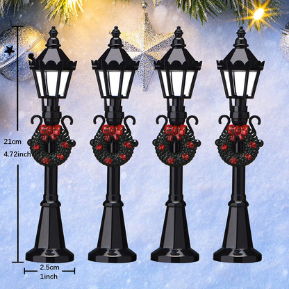Honoson Christmas Mini Street Light Models Christmas Accessories Miniature Lamp Village Post for Dollhouse Small Street Lamp Garden, Age Over 6 Years(4 Pieces,Classic Style)