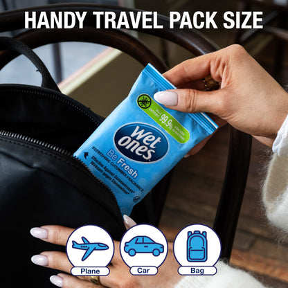 Wet Ones – Be Fresh – Plastic Free Antibacterial Pocket Size Hand Wipes - 144 wipes – 12 packs x 12 wipes
