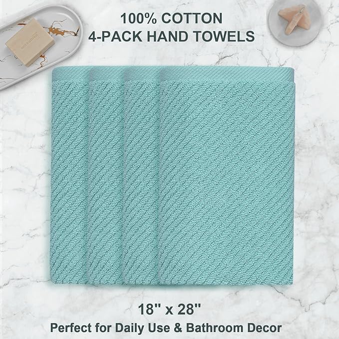 Teal Hand Towels for Bathroom, Bathroom Hand Towels Set of 4, Large 18" x 28"