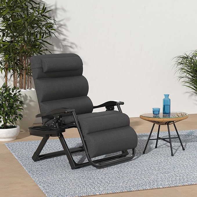 Best Choice Products Oversized Zero Gravity Chair, Folding Outdoor Patio Recliner, XL Anti Gravity Lounger w/Removable Cushion, Cup Holder, Side Tray, 350lb Capacity - Fossil Gray