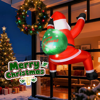 6FT Christmas Inflatable Outdoor Decorations Hanging Santa Built-in Bright LEDs, Blow Up Climbing Santa Claus with Gifts Bag, Giant Christmas Decor for Window Wall Outdoor Xmas Holiday Party Lawn