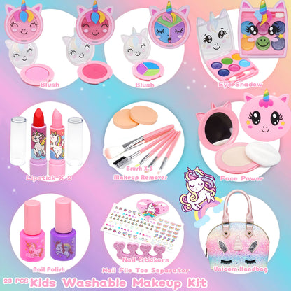 Kids Makeup Sets For Girls - Unicorn Teenage Washable Make Up Starter Kit, Childrens Princess Pretend Play Games Toys Presents, Little Girl Birthday Gifts Set For Age 3 4 5 6 7 8 9 10 11 12 Year Old