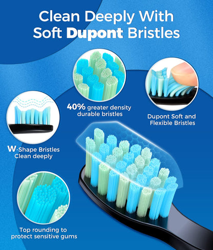 Electric Toothbrush, Sonic Toothbrushes with 8 Brush Heads 40000 VPM 5 Modes, Sonic Toothbrushes Fast Charge 4 Hours Last 30 Days, Rechargeable Electric Toothbrush for Adult (Black)