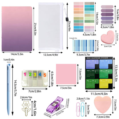 GicCheShark Aesthetic Stationery Set 166 Pcs Cute School Office Supplies with Pencil Case Notebook Gel Pens Sticky Notes Label Stickers File Folders Paper Clips for School Work Office Use