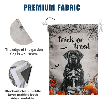 Halloween Black Lab Garden Flag Trick or Treat Yard Flag Ghost Labrador Dog Garden Flags for Outside 12x18 Double Sided Mini Skeleton Halloween Decor Outdoor Lawn Welcome Flag
