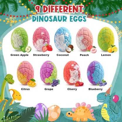 Qivatex Gifts for Kids Dinosaur Bath Bombs, 9 Pack Natural and Organic Dino Bath Bombs Bubble Bath Gift Set, Perfect Birthday Gifts for Boys Girls 3-12