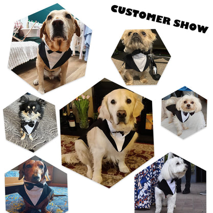 Dog Tuxedo Suit, Dog Clothes Coton Wedding Party Costume Puppy Formal Outfit Festival Shirt Coat Apparel with Detachable Bow Tie Bandana(Black, L)