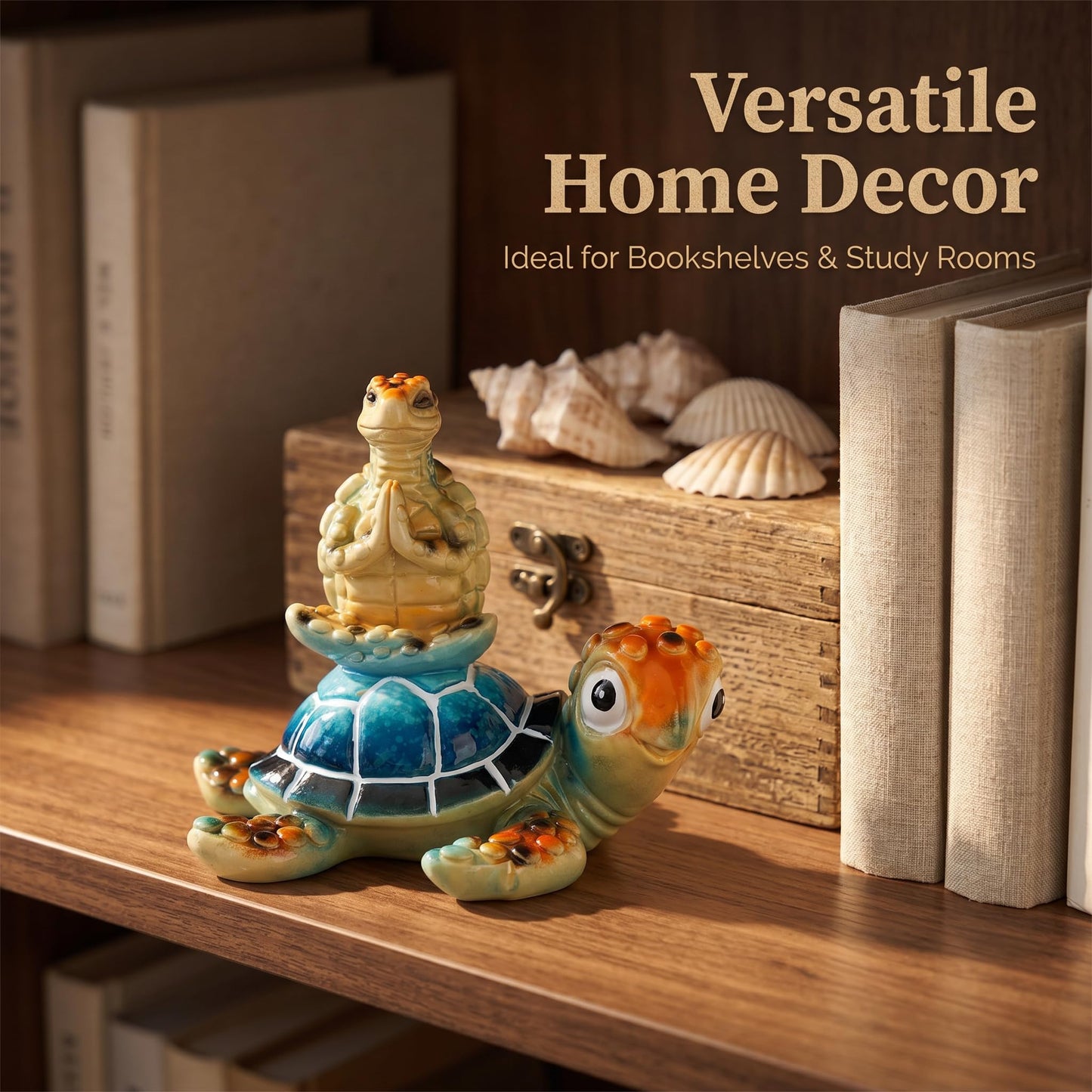 Brizoria Sea Turtle Figurine Beach Decor Ocean Decor Meditating Baby Turtle Resin Coastal Zen Statue Glossy Painted Finish for Bathroom Bedroom Office Bookshelf, Blue