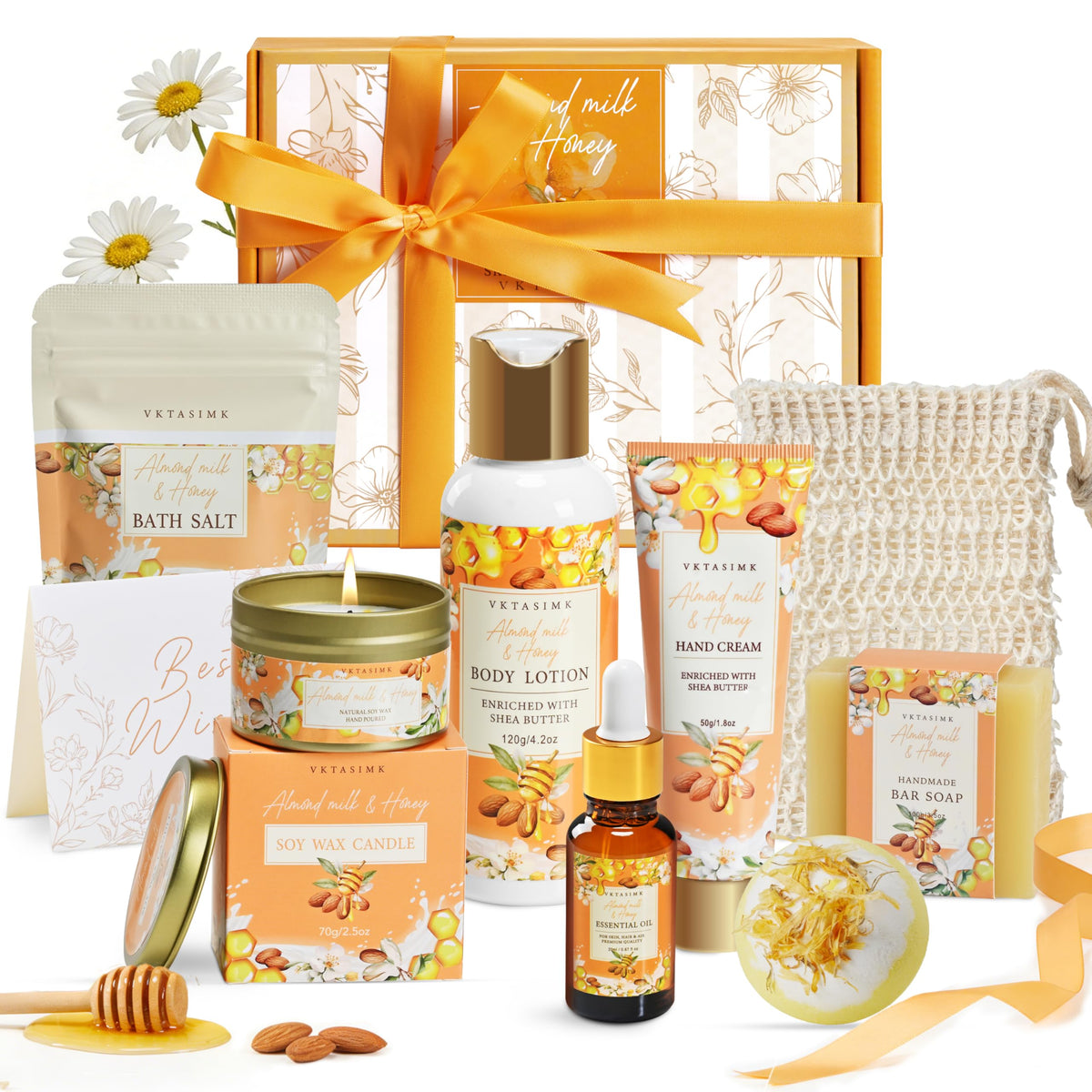 Birthday Gifts for Women, Almond Milk & Honey Relaxing Spa Gift Baskets for Women, Self Care Gifts Home Bath and Body Gifts Set for Mom, Girlfriend, Sister, Female Friends, Coworker